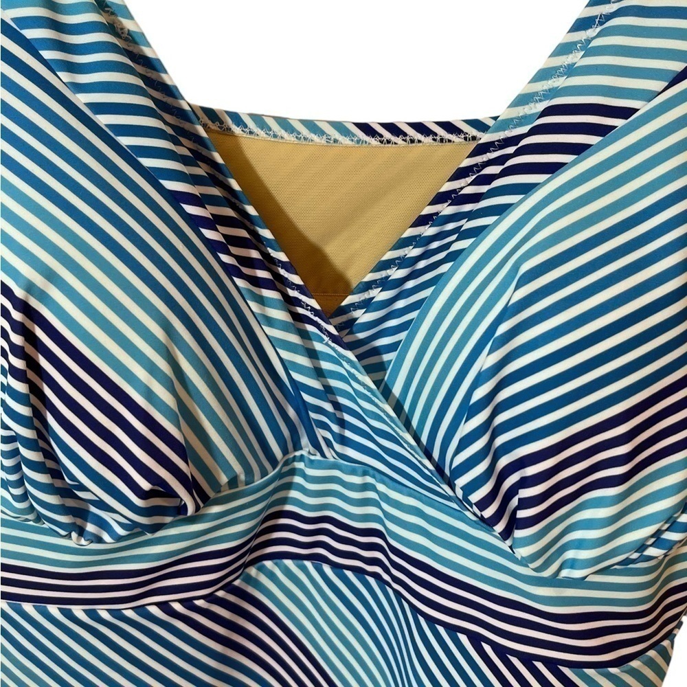NWT Swimsuits For All Blue & White Stripe One Piece Swimsuit tummy control  20 - Picture 4 of 13